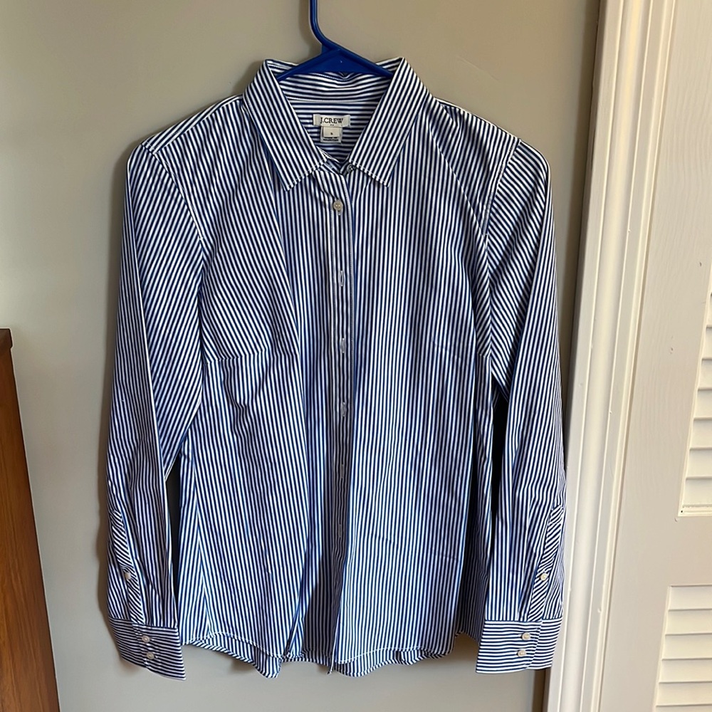 J. Crew Blue and White Striped Button Down Shirt